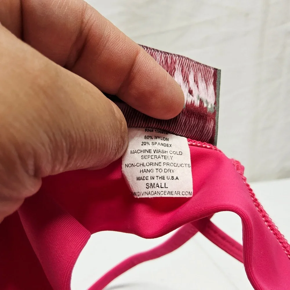Divina Dance Wear Sports Bra Kids Small Pink Purple Tie Dye Criss Cross Back